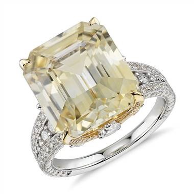 Emerald-Cut Yellow Sapphire and Diamond Ring at Blue Nile