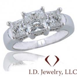 Certified 3 Stone Princess Cut Diamond Engagement Ring at I.D. Jewelry