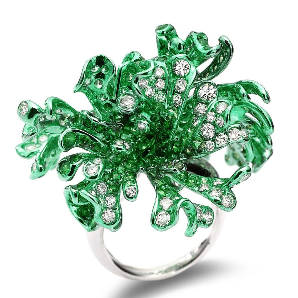 Neha Dani Myra ring diamonds and tsavorites.