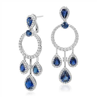 Pear Shape Sapphire and Diamond Drop Earrings in 18k White Gold at Blue Nile