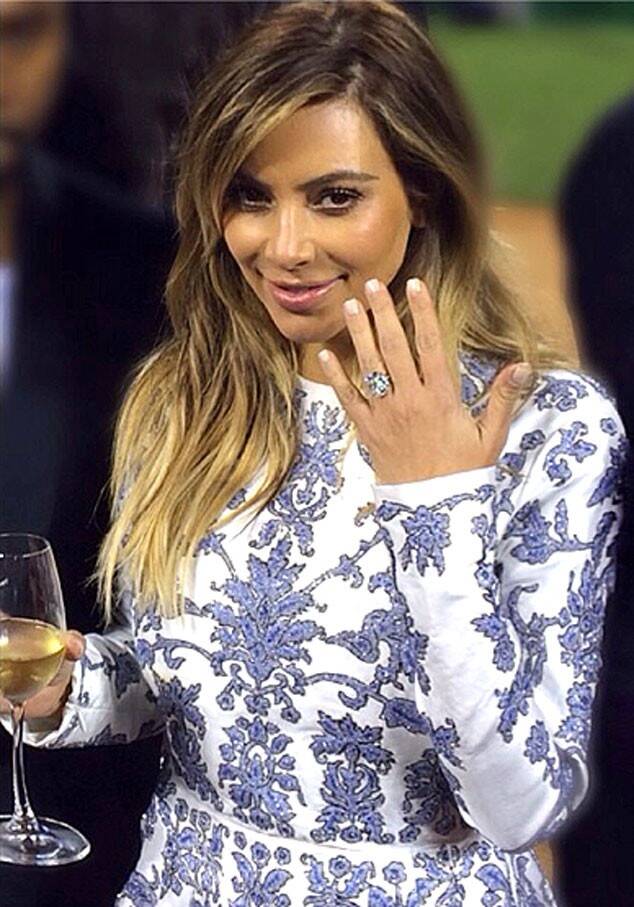 Kim Kardashian's 15-carat cushion-cut diamond engagement ring.