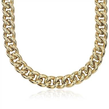 Oversized Hollow Curb Chain Necklace in 14k Italian Yellow Gold 