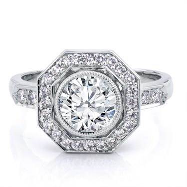 Vintage Inspired Octagon Halo Engagement Setting at Adiamor.