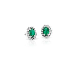 18k gold Emerald and Diamond stud Earrings