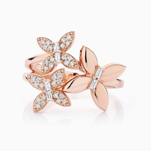 Ecksand Diamond Trio Rose Gold Butterfly Ring.