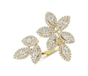 14k gold diamond floral leaf ring