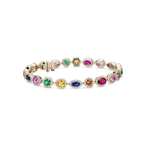 Multicolor Gemstone and Diamond Bracelet in 18k Yellow Gold.