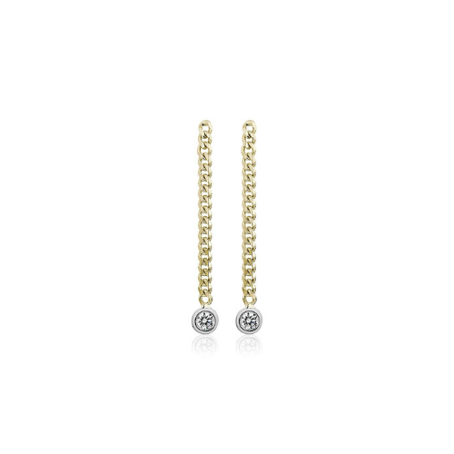 Diamond Curb Link Drop Earrings in 14k Yellow Gold.