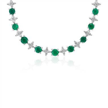 Emerald and Diamond Graduated Eternity Necklace in 18k White Gold.