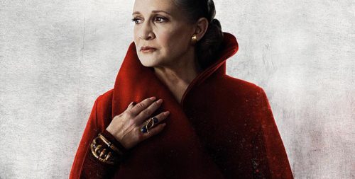General Leia in red with her gold jewelry featured