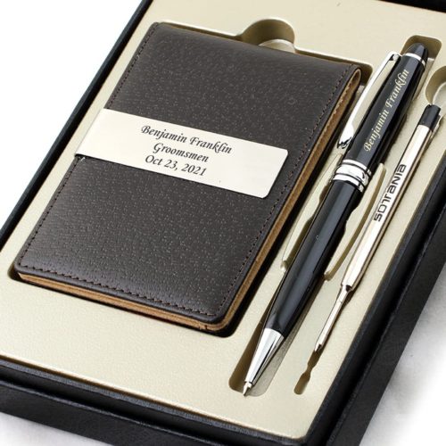 Personalized Groomsmen Gift, Refillable Pen, and Leather Money Clip/Card Holder