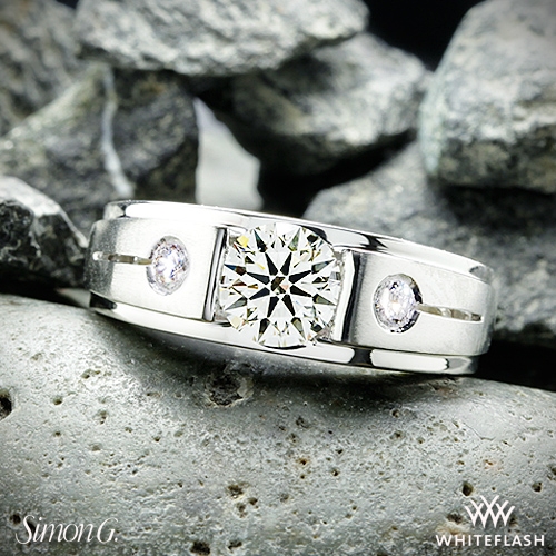 <center>14k White Gold Men's Ring with Center Diamond and 2 Accent Diamonds from Whiteflash</center>