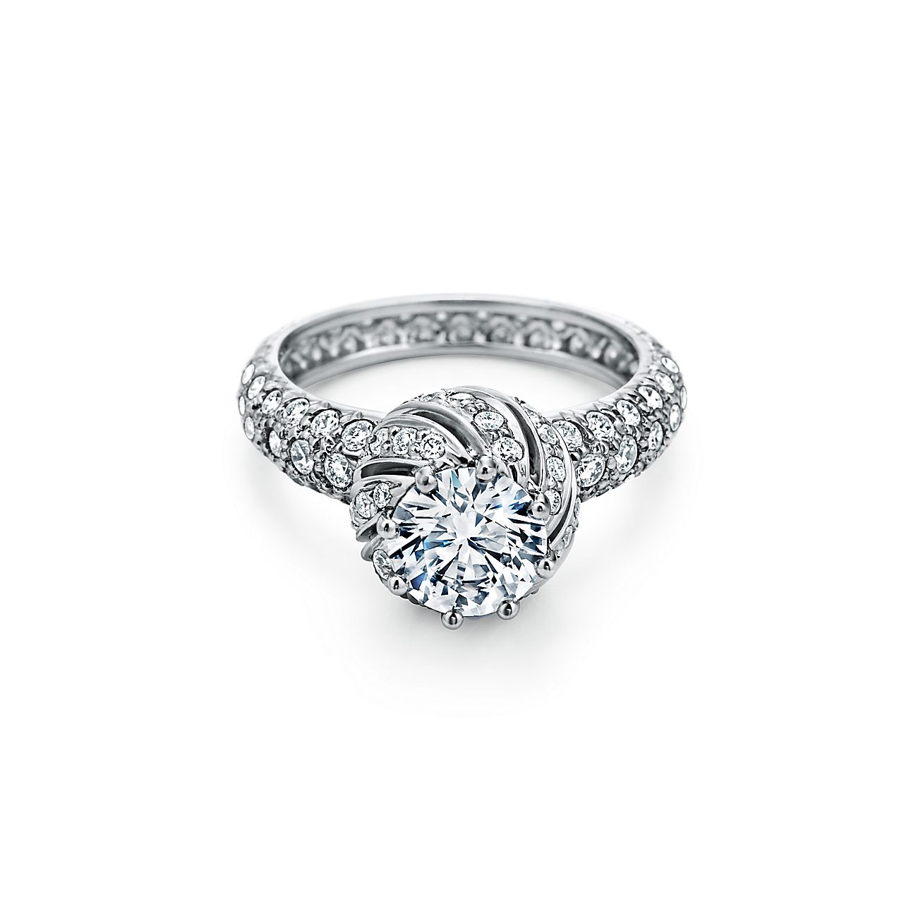 Buds Round Brilliant Engagement Ring with a Diamond Platinum Band.