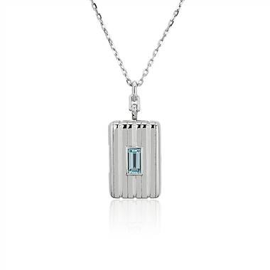 Monica Rich Kosann Rectangular Locket with Baguette Blue Topaz Detail in Sterling Silver.