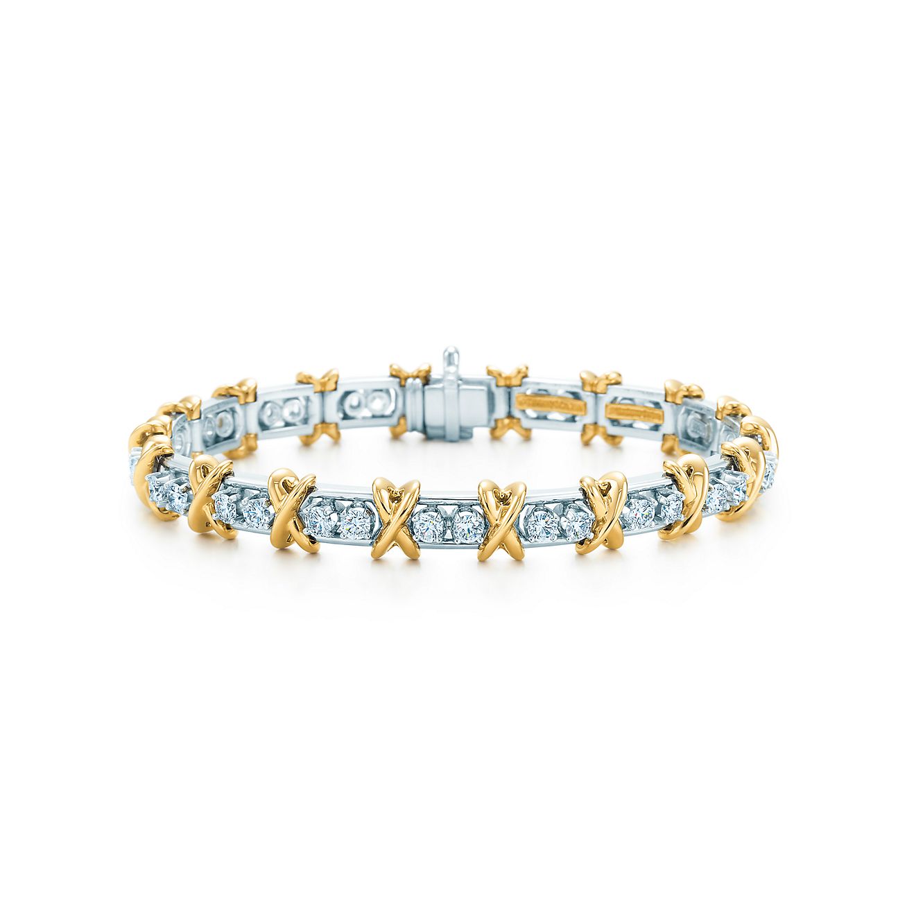 36 Stone Bracelet in 18k gold and platinum with round brilliant diamonds.