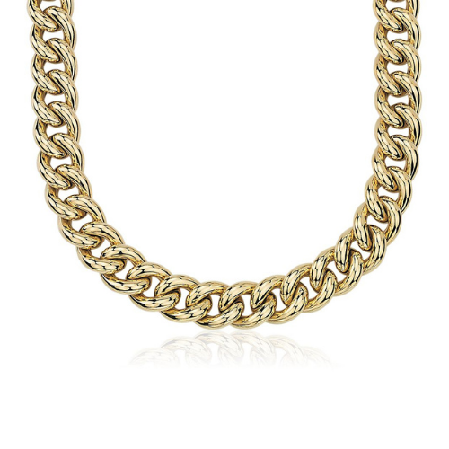 Oversized Hollow Curb Chain Necklace in 14k Italian Yellow Gold.