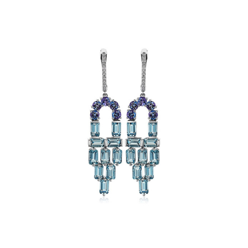 Aquamarine and Tanzanite Diamond Chandelier Earrings in 14k White Gold.