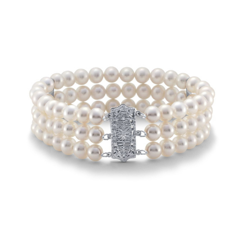 Triple-Strand Freshwater Cultured Pearl Bracelet in 14k White Gold.