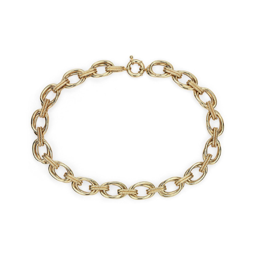 Double Link Statement Necklace with Rope Detail in 14k Italian Yellow Gold.