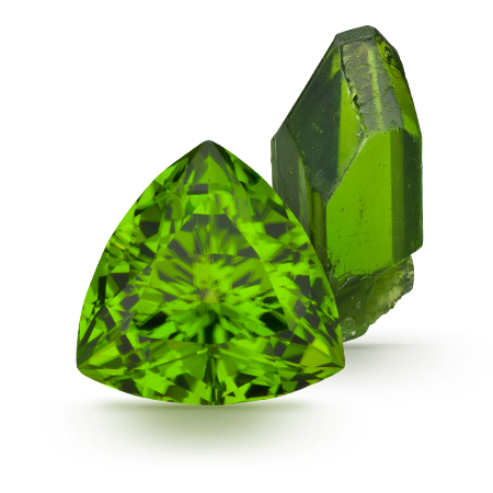 Rough and polished peridot. (Image Source: GIA)