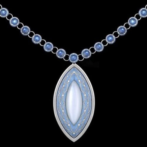 blue and silver cat's eye moonstone pendant necklace