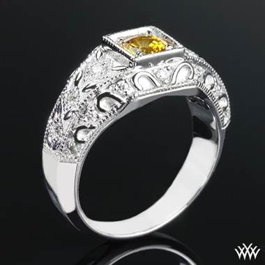 0.81ct Yellow Sapphire set in 14k White Gold Yellow Sapphire and Diamond Right Hand Ring.