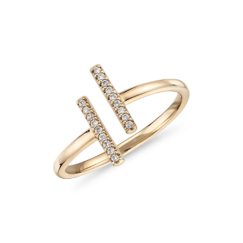 Delicate Pavé Split Bar Diamond Fashion Ring in 14k Yellow Gold.