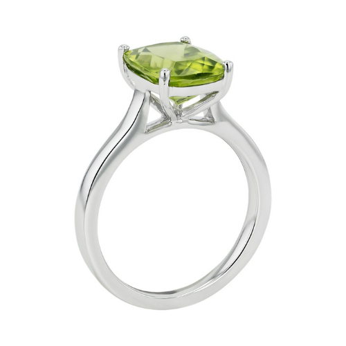 Peridot Cushion Cocktail Ring in 14k White Gold.
