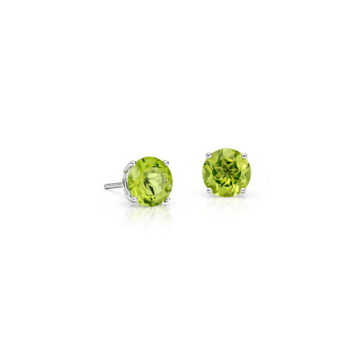 Peridot Stud Earrings in 14k White Gold.