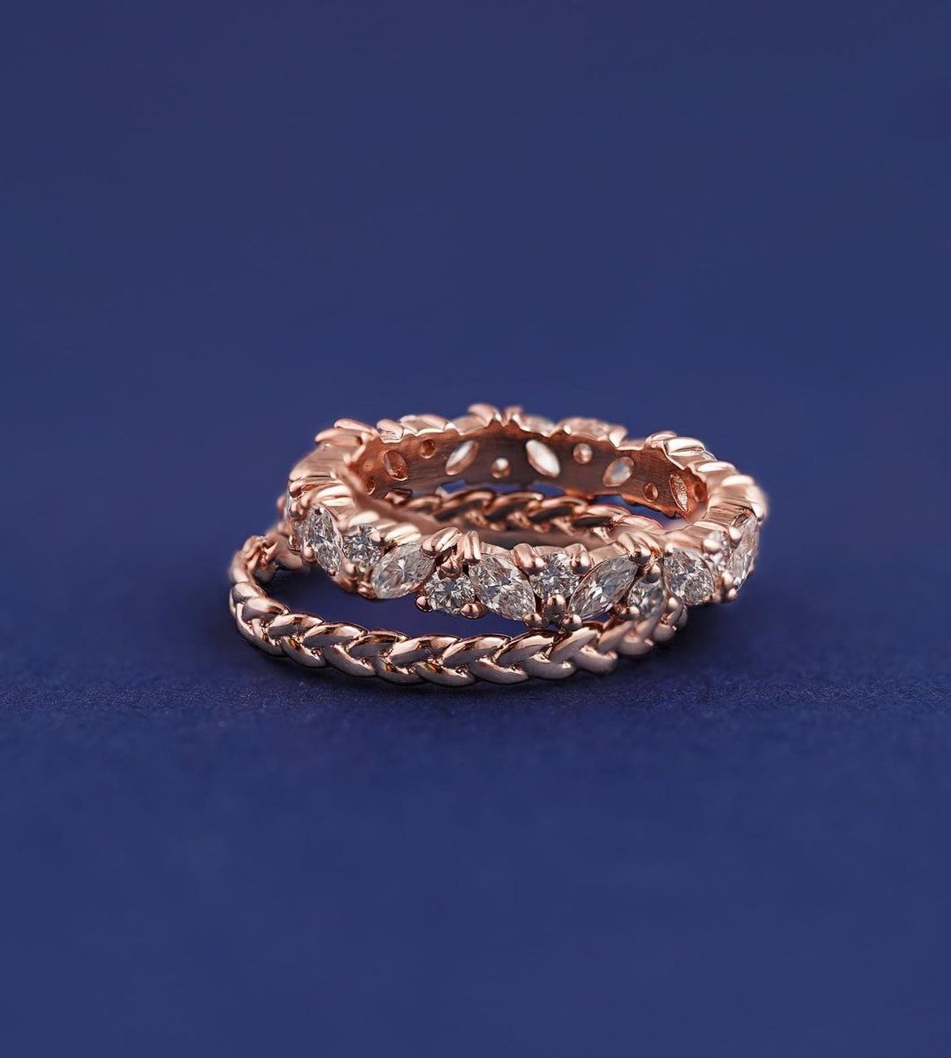 Automic Gold Custom 14k Rose Gold Diamond Eternity Bands.