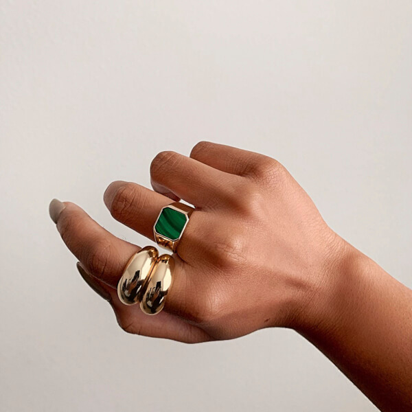 Ana Luisa Gold plated Brass Malachite Signet Ring