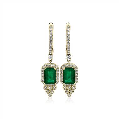 Emerald-Cut Emerald and Diamond Drop Earrings from Blue Nile