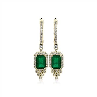 Emerald-Cut Emerald and Diamond Drop Earrings from Blue Nile