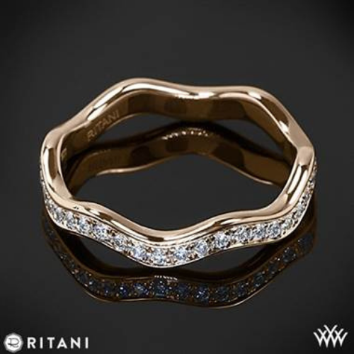 18k Rose Gold Ritani Stack Waved Eternity Diamond Right Hand Ring.
