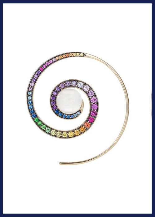 Noor Fares Spiral Moon Rainbow Earrings.