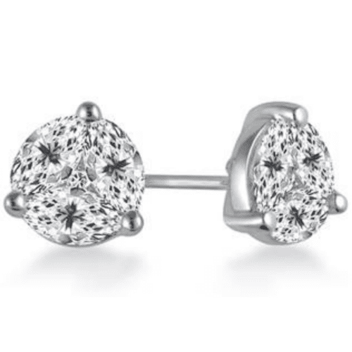 Prong Set Marquise And Round Diamond Stud Earrings in 18K White Gold from B2C Jewels