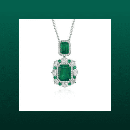 Emerald and Diamond Drop Pendant in 18k White Gold 