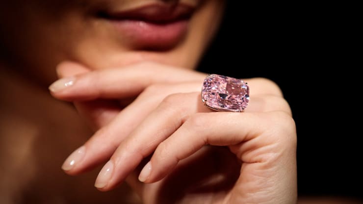 The Raj Pink - 37.3-carat cushion fancy intense pink diamond.
