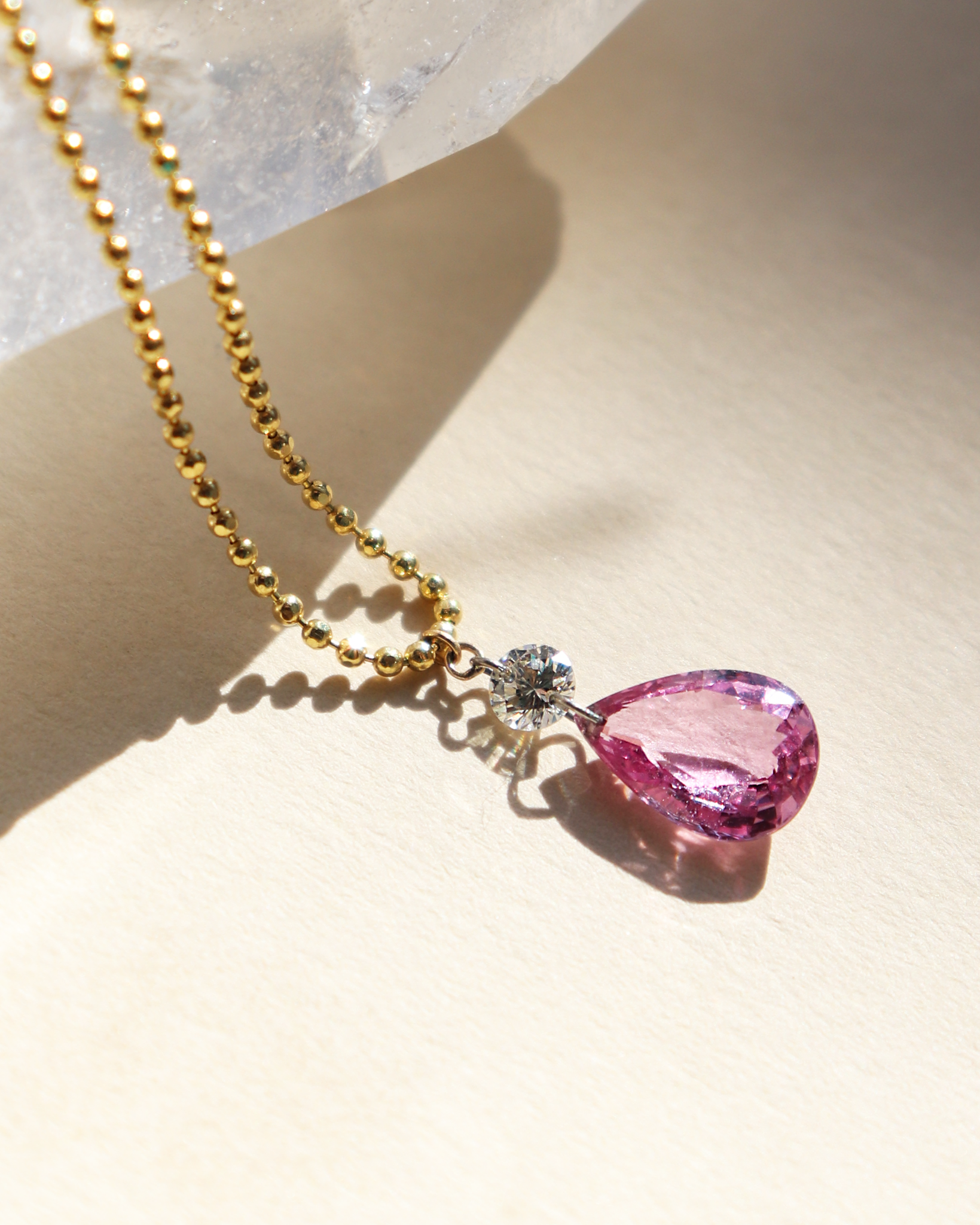 Pink Sapphire Pear Necklace.