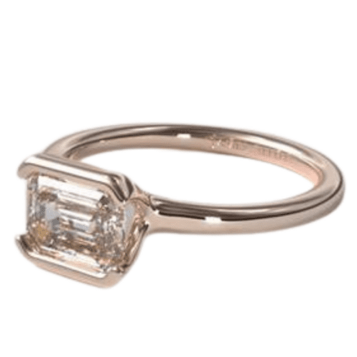 East West Half Bezel Engagement Ring in 14K Rose Gold 1.8mm Width Band 