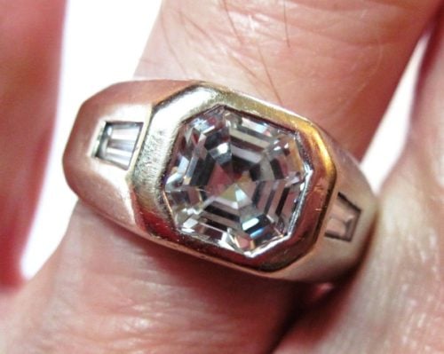 Asscher diamond in a men's ring