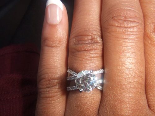 A diamond ring on a hand