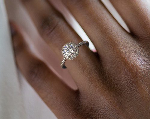 14K White Gold Falling Edge Pavé Diamond Engagement Ring