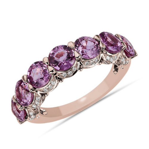 Pink Sapphire 7-Stone and Hidden Diamond Halo Ring from Blue Nile 
