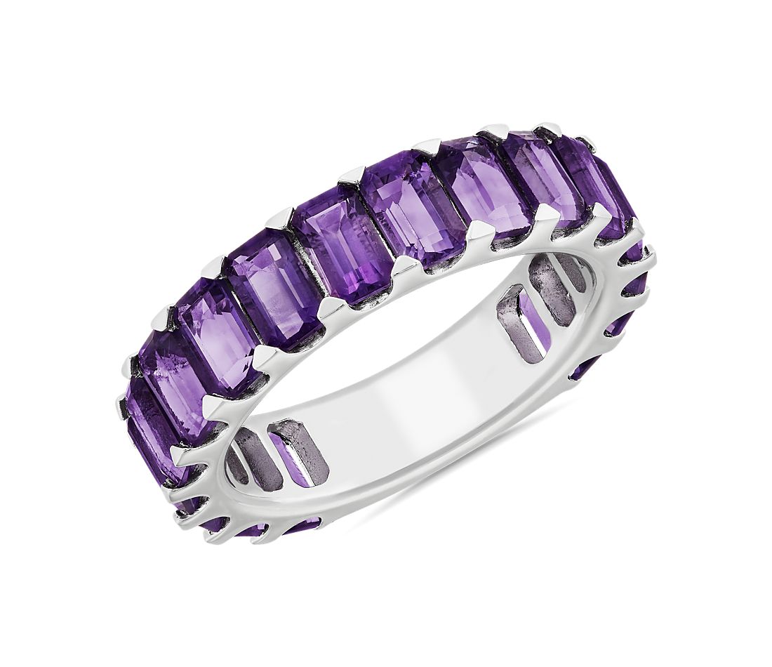 Octagon Amethyst Eternity Band in Sterling Silver.