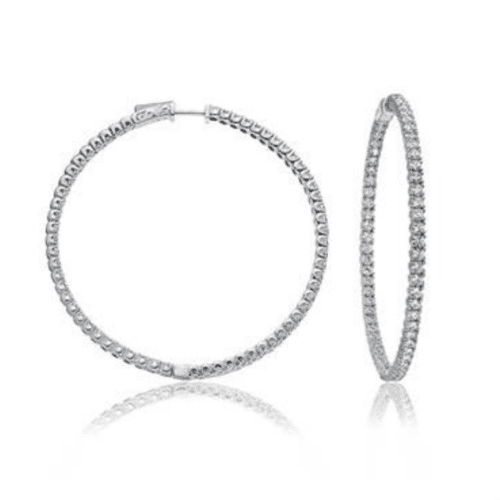 Large Inside Outside Diamond Hoop Earrings In 14K White Gold