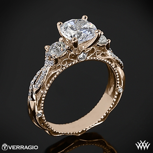 20k Rose Gold Verragio Venetian Lace Three Stone Engagement Ring.