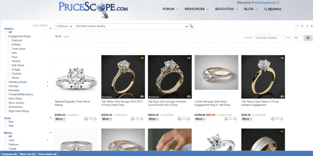 The PriceScope jewelry search engine