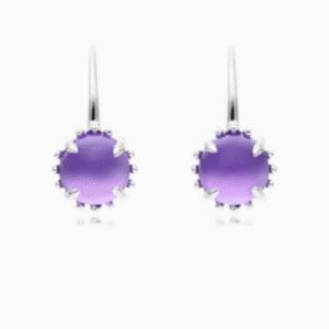 14K White Gold Amethyst Beaded Hook Earrings.