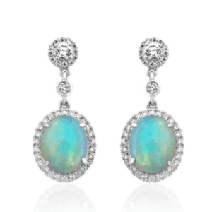 18K White Gold Opal & Diamonds Dangling Earrings.